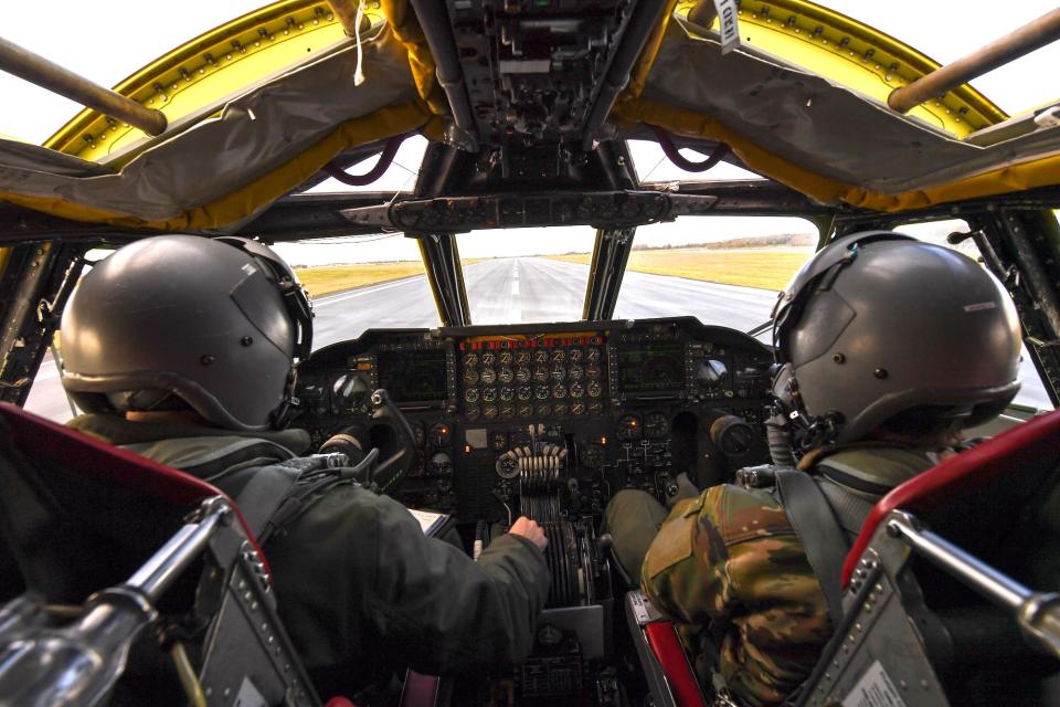 Air Force pilots take off in B-52H bomber