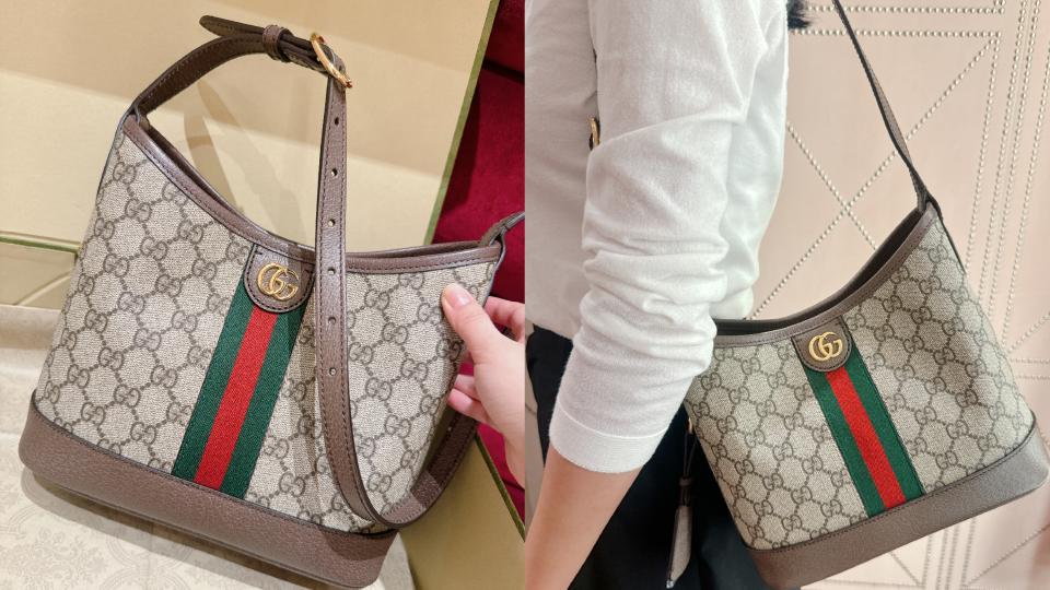 2024春夏新包款推薦3：GUCCI OPHIDIA 經典織帶小款肩背包，NT$67,300！圖片來源：編輯拍攝