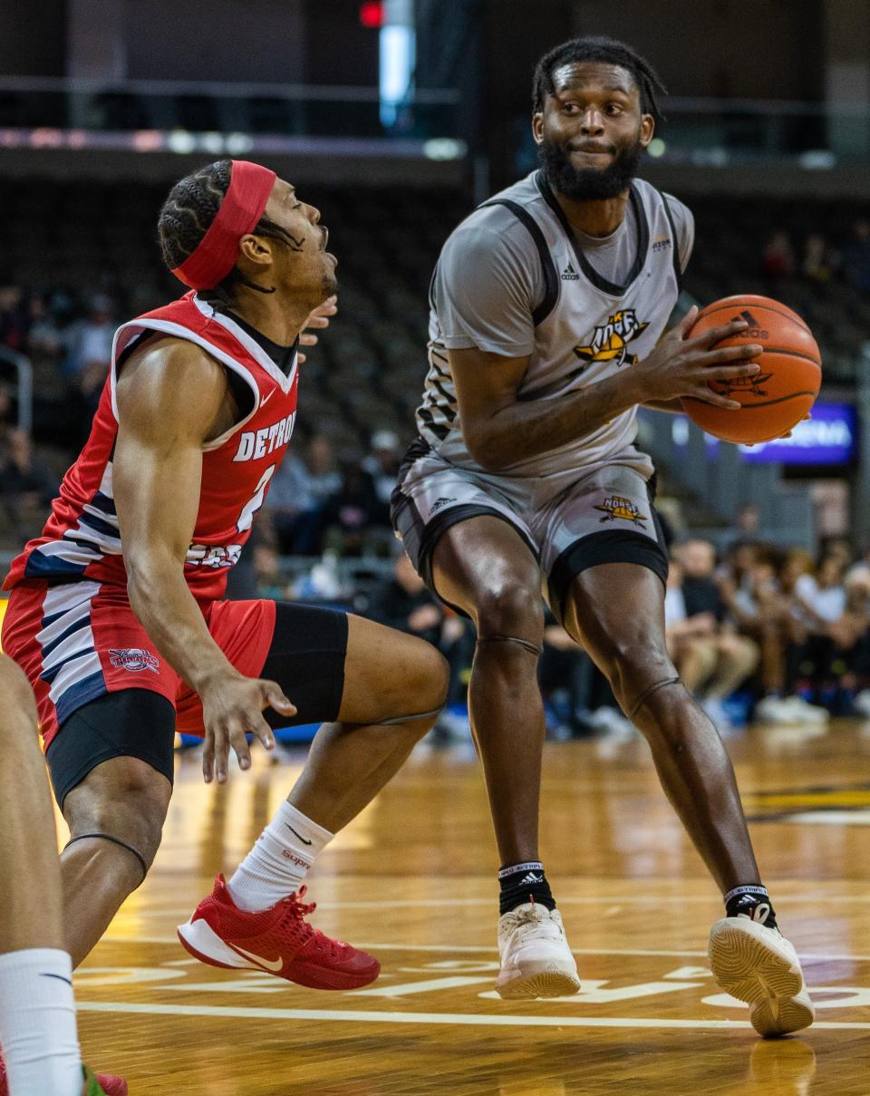 NKU senior Trevon Faulkner, who has 1,466 career points, during NKU's 78-76 overtime win over Detroit Mercy Jan. 8, 2023.