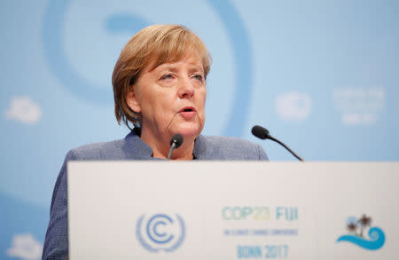 German Chancellor Angela Merkel speaks during the COP23 U.N. Climate Change Conference in Bonn, Germany, November 15, 2017. REUTERS/Wolfgang Rattay