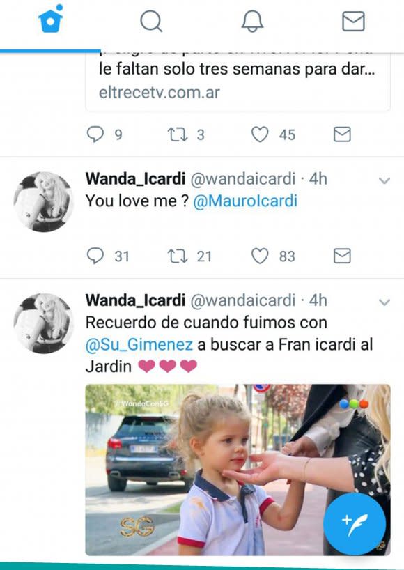 El mensaje tutero de Wanda a Mauro. – Foto: Twitter/wandaicardi