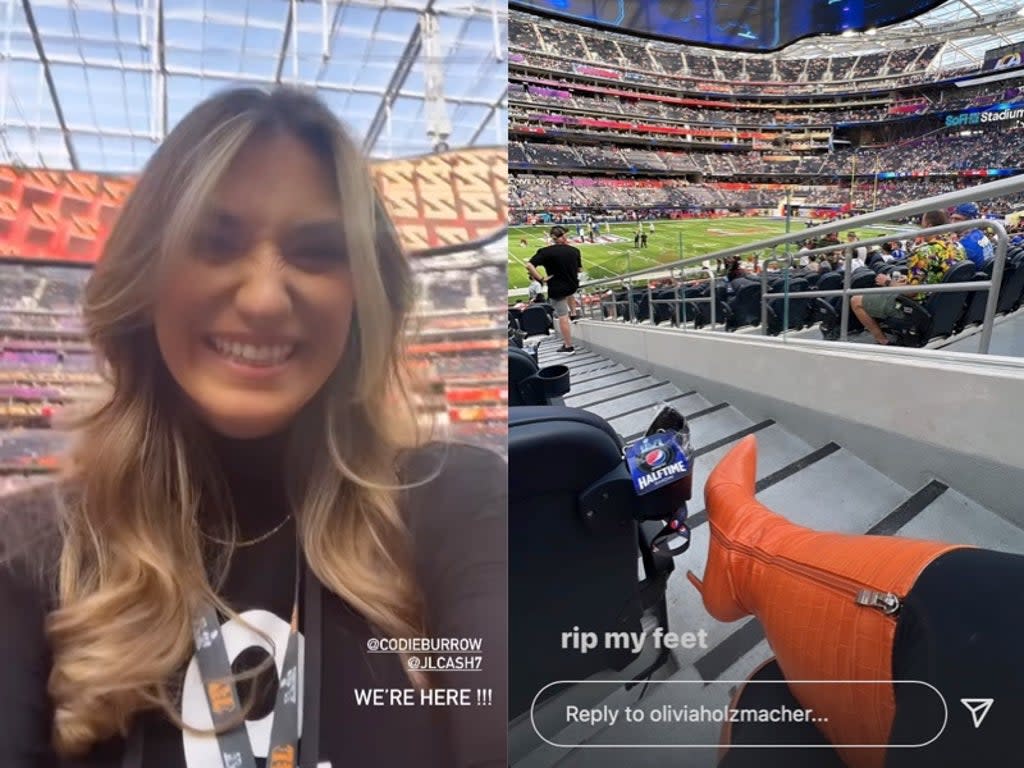 Olivia Holzmacher celebrates Joe Burrow at the Super Bowl (Instagram)