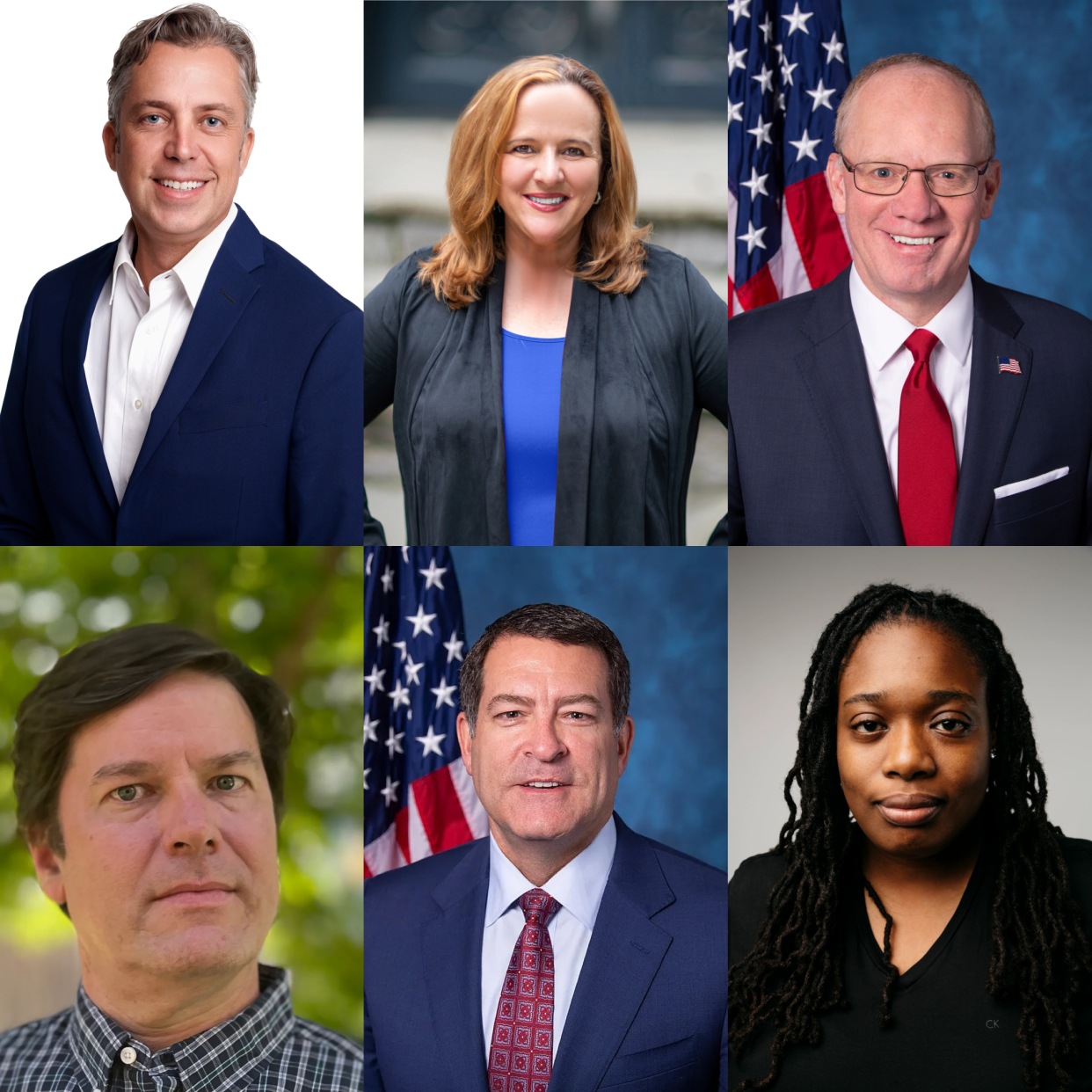 2022 Republican and Democratic candidates for Tennessee congressional Districts 5, 6 and 7: (top row) Andy Ogles (R) and Heidi Cambpell (D) in District 5 and John Rose (R) in District 6; (bottom row) Randal Cooper (D) in District 6, and Mark Green (R) and Odessa Kelly (D) in District 7