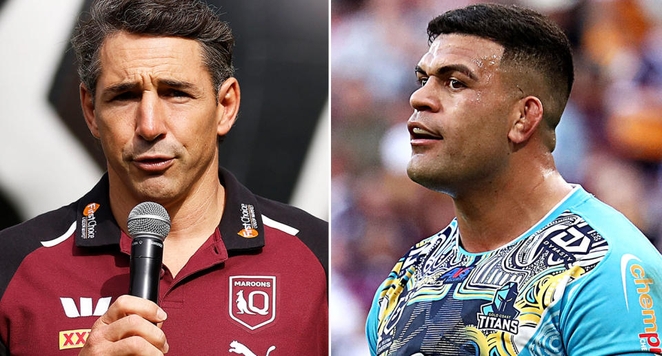 Pictured left to right is Maroons State of Origin coach Billy Slater and David Fifita.