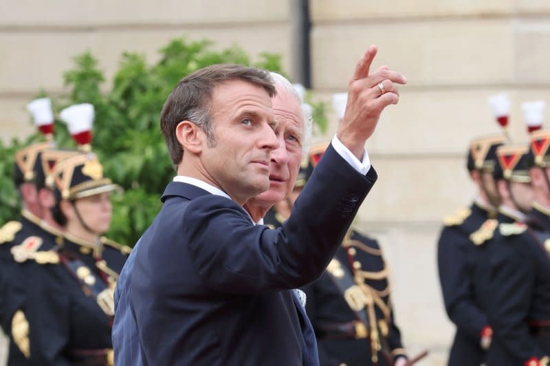French President Emmanuel Macron said any military intervention would only occur if Russian military forces were to make certain advances and break through the front lines. File Photo by Maya Vidon-White/UPI
