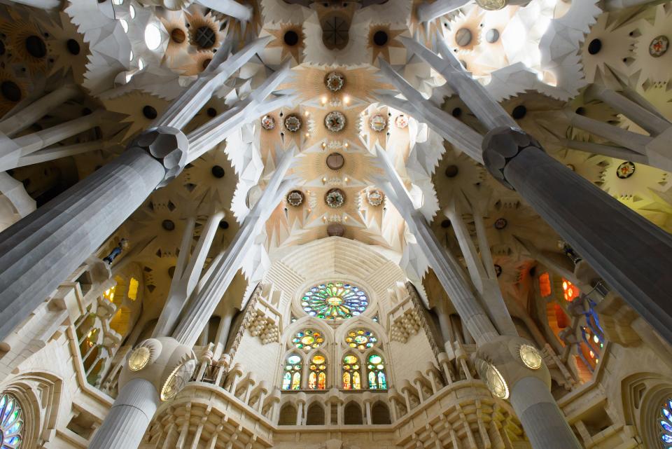 An interior shot of the Sagrada Familia.