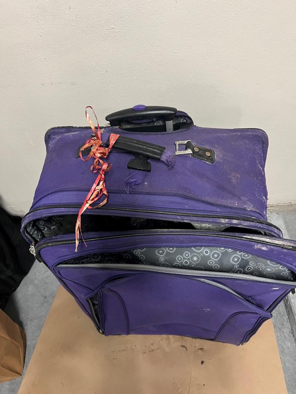 Delray Beach police released a photo of this suitcase, which they described as a purple Palm Springs Ricardo Beverly Hills bag, in which body parts of Aydil Barbosa Fontes were found.