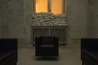 Sandbags inside the foreign ministry, in Kyiv, Ukraine, Tuesday, June 28, 2022. (AP Photo/Nariman El-Mofty)