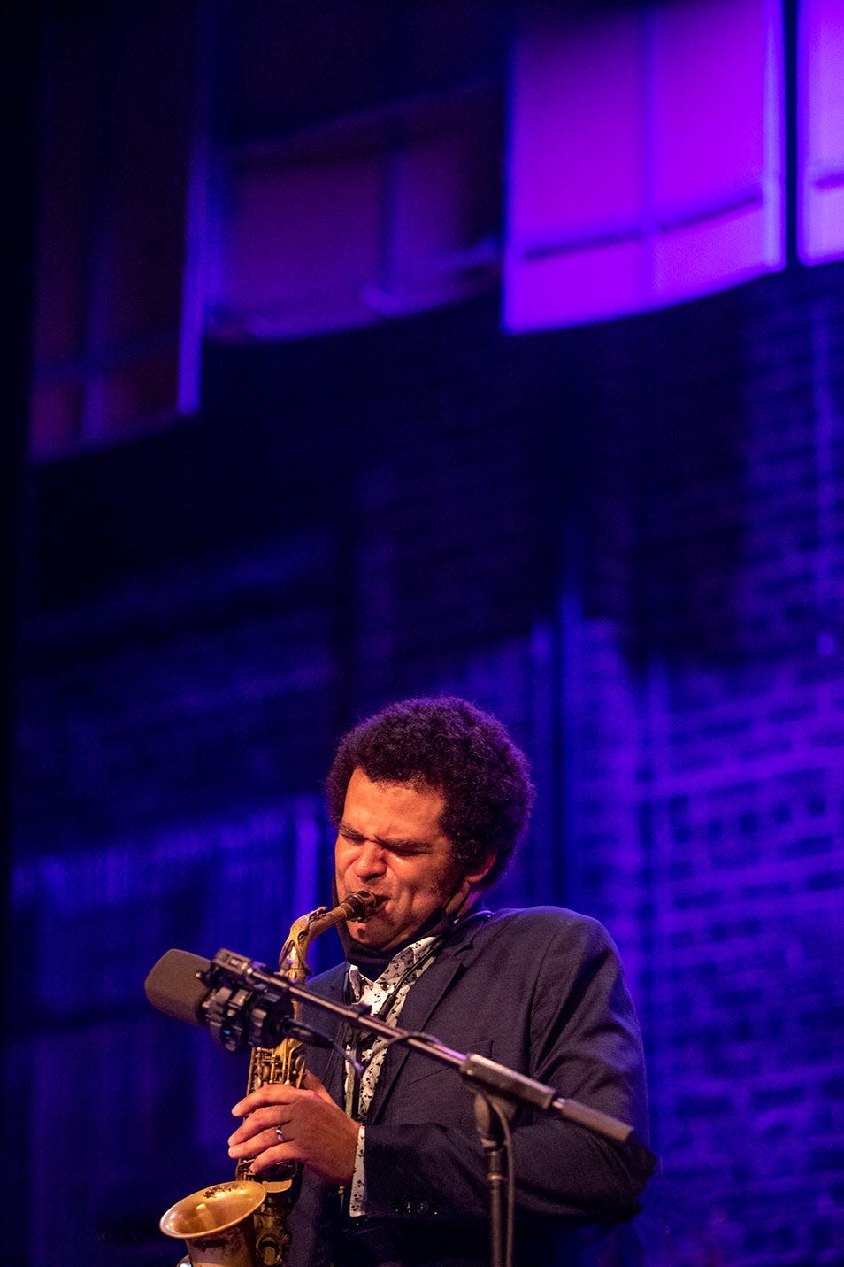 Saxophonist and composer Greg Ward of Chicago performs with his band, Rogue Parade, at the Rootabaga Jazz Festival on Saturday, April 17, 2021 at the Orpheum Theatre.