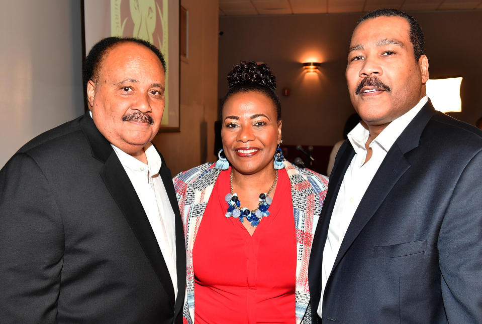 From left, Martin Luther King III, Dr. Bernice King, and Dexter Scott King at the Martin Luther King Jr. National Historic Site on May 23, 2019, in Atlanta, Georgia. / Credit: Paras Griffin/Getty Images