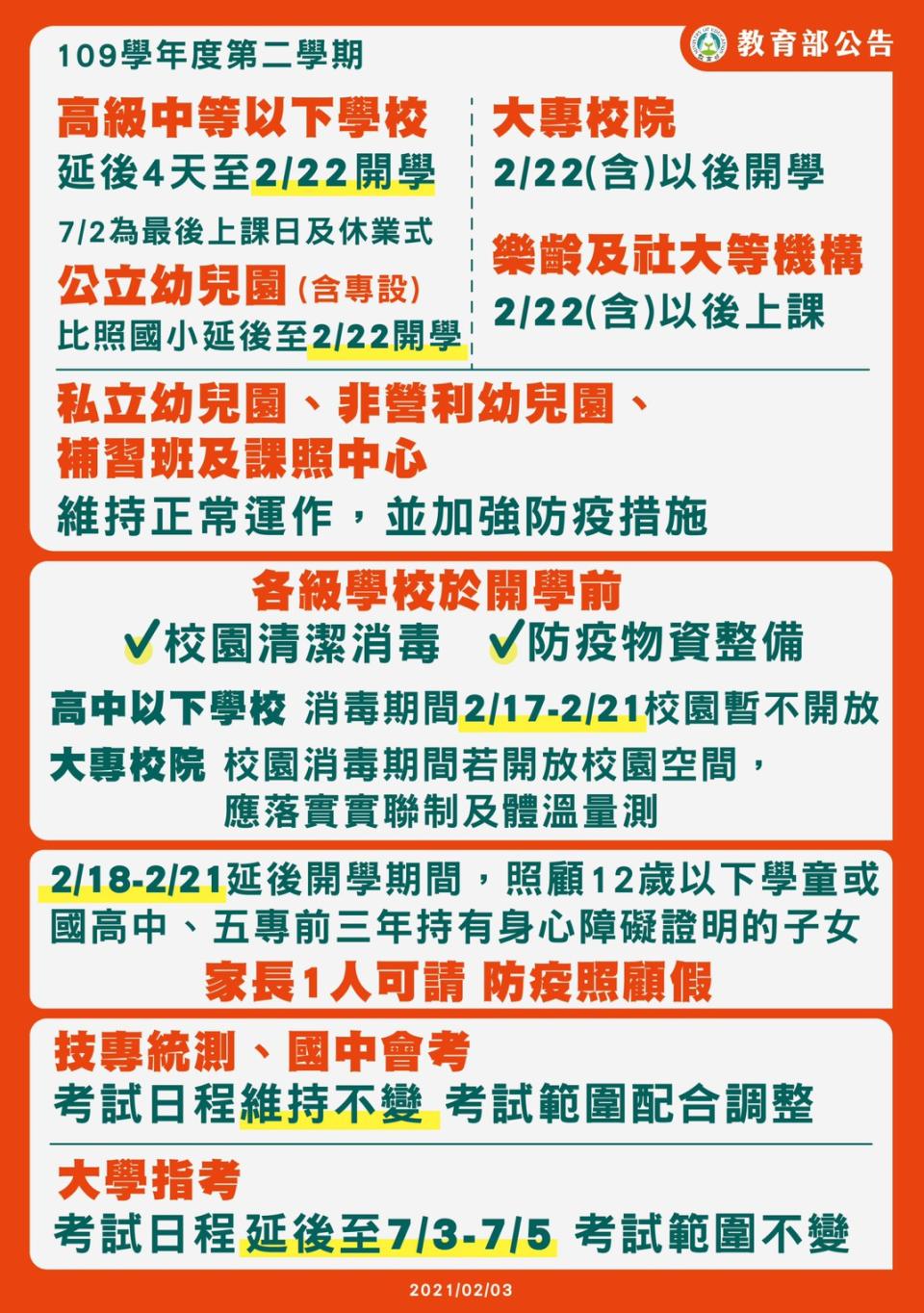 教育部決定高中以下學校於2月17日到21日校園暫不開放。（圖／教育部提供）