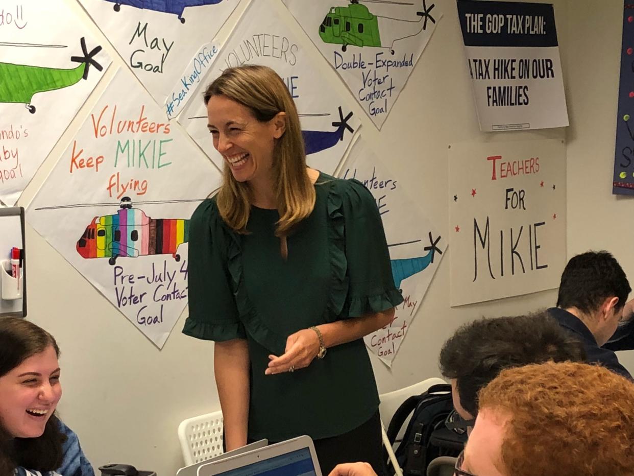 Congressional candidate Mikie Sherrill talks to volunteers at her campaign headquarters in Fairfield, N.J., in early July. (Photo: Michael Walsh/Yahoo News)