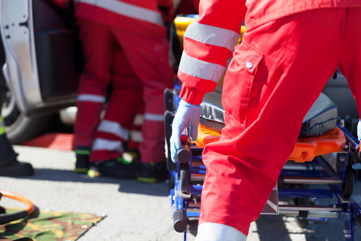 Paramedics in a rescue operation after a car crash