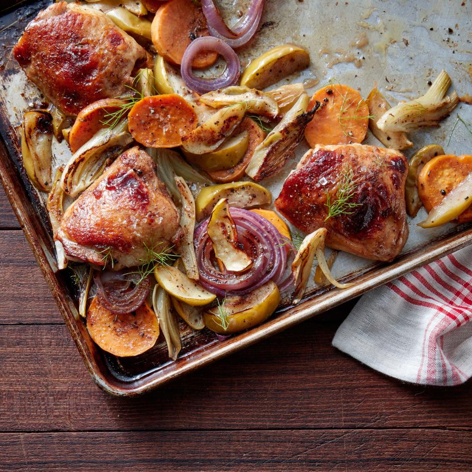 Five Spice Chicken Thighs with Apples and Sweet Potatoes