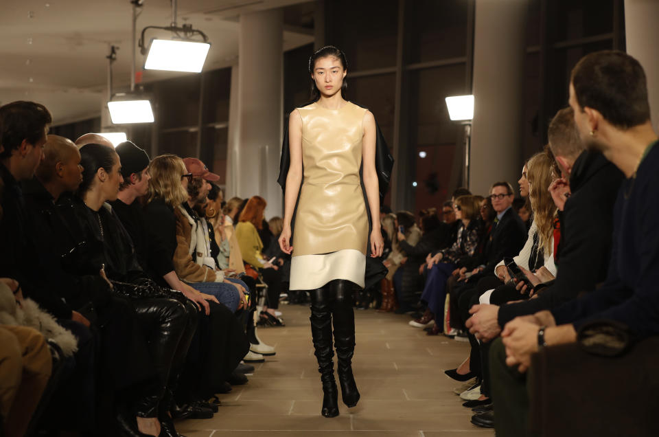 The Proenza Schouler Fall Winter collection 2020 is modeled, Monday, Feb. 10, 2020, during Fashion Week in New York. (AP Photo/Kathy Willens)