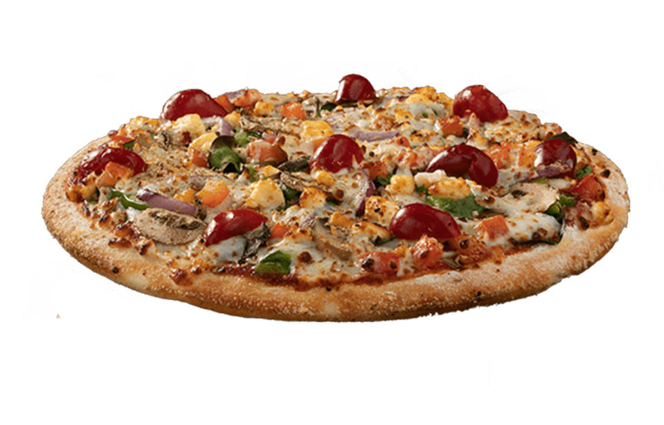 Pictured is the Domino's Vegorama pizza with mushrooms, tomatoes, feta, spinach and capsicum. 