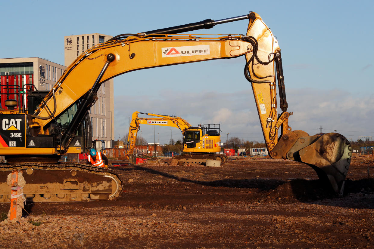 Excavators sit at Curzon Street railway station in Birmingham where the HS2 rail project is under construction.