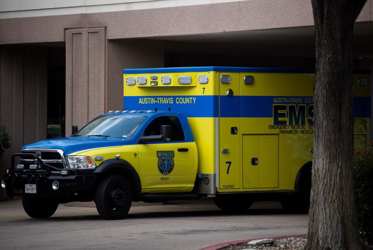 An Austin-Travis County EMS vehicle parked outside of St. Davidís North Austin Medical Center on July 7, 2020.