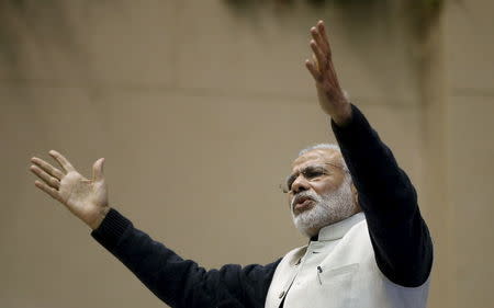 India’s Prime Minister Narendra Modi gestures as he addresses a gathering during a conference of start-up businesses in New Delhi, India, January 16, 2016. REUTERS/Adnan Abidi