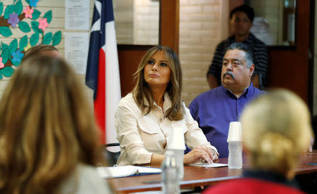 U.S. first lady Melania Trump listens during a roundtable meeting at the Lutheran Social Services of the South "Upbring New Hope Children's Center" near the U.S.-Mexico border in McAllen Texas, U.S., June 21, 2018. REUTERS/Kevin Lamarque