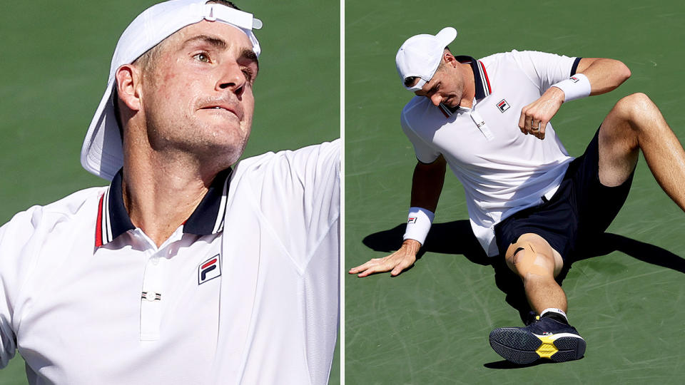 John Isner is pictured in a 50-50 image at the 2022 US Open.