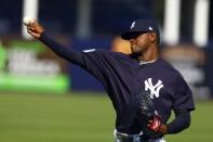 FILE PHOTO: Feb 17, 2019; Tampa, FL, USA; New York Yankees starting pitcher Luis Severino (40) throws during spring training at George M. Steinbrenner Field. Mandatory Credit: Butch Dill-USA TODAY Sports