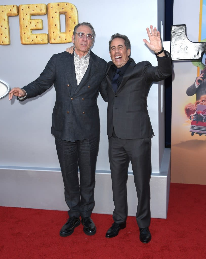 Actors Michael Richards (left) and Jerry Seinfeld starred together on “Seinfeld” for nine seasons. FilmMagic