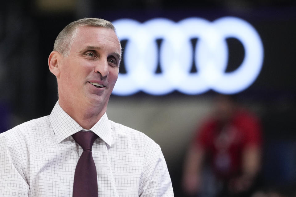 Arizona State coach Bobby Hurley reacts on the sideline during the first half of the team's NCAA college basketball game against Washington, Thursday, Jan. 11, 2024, in Seattle. (AP Photo/Lindsey Wasson)