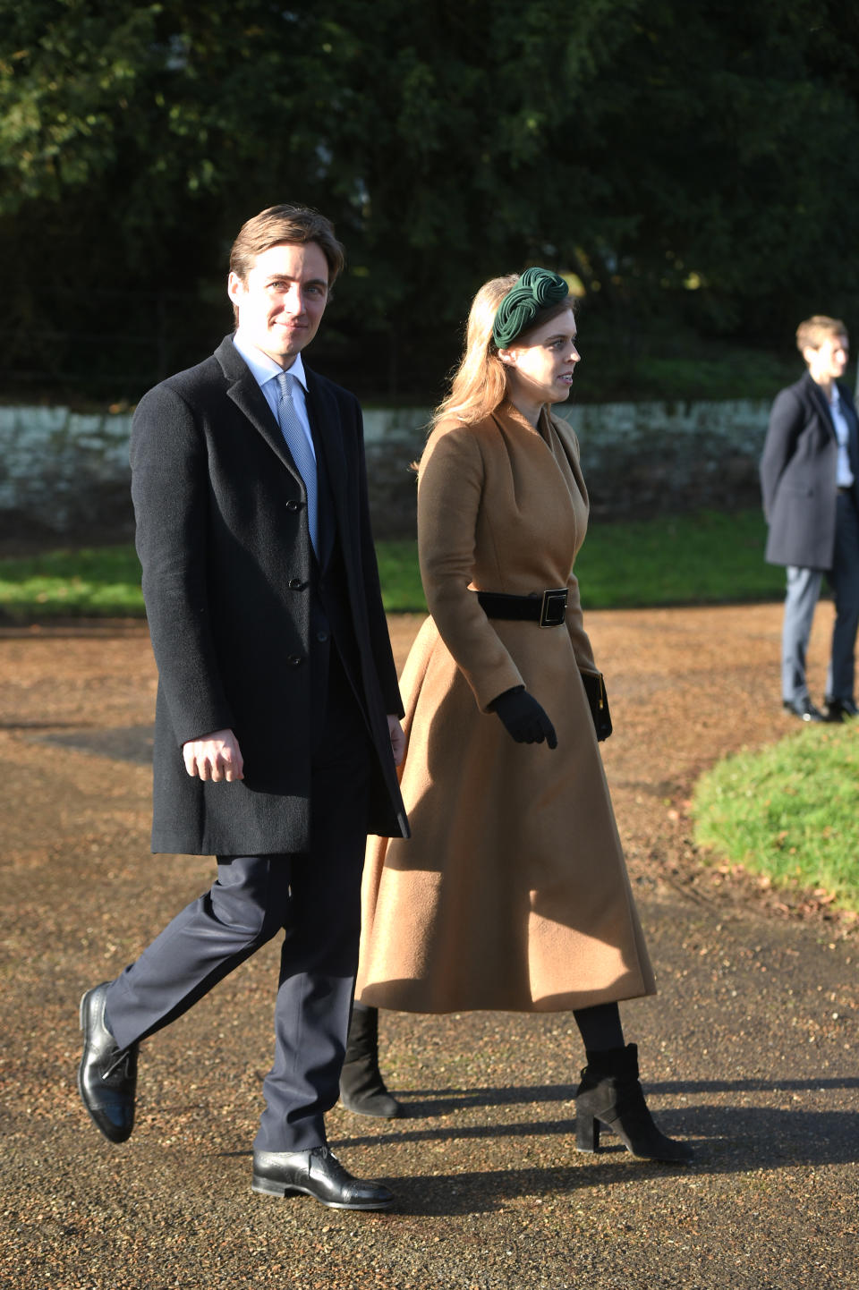 Edoardo Mapelli Mozzi and Princess Beatrice after attending the Christmas Day morning church service at St Mary Magdalene Church in Sandringham, Norfolk. (Photo by Joe Giddens/PA Images via Getty Images)