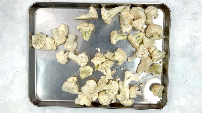 cauliflower on baking sheet