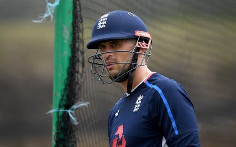 Alex Hales of England waits to bat during a nets session at the Darren Sammy Cricket Stadium - Credit: Getty images