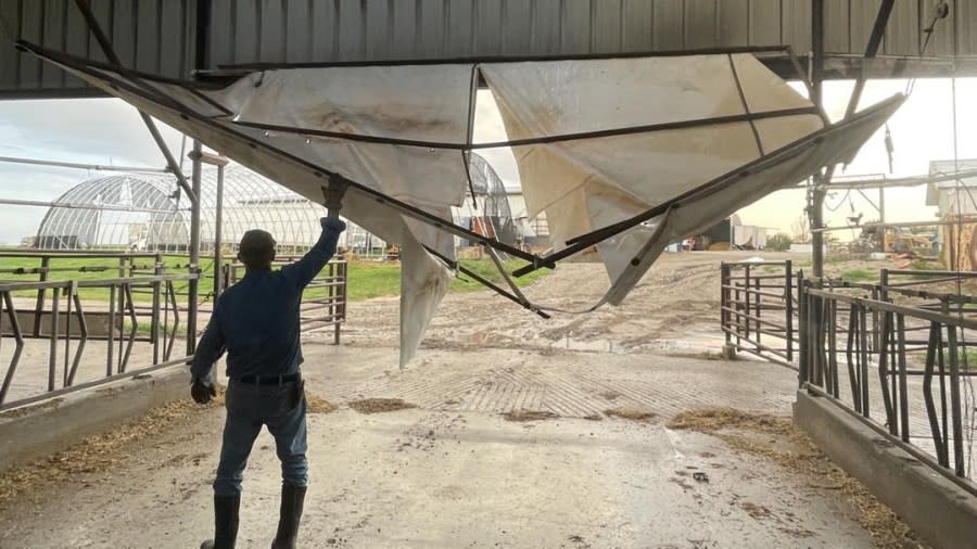 A storm damaged buildings at Hildebrand Farms Dairy on June 28, 2024. (Courtesy Hildebrand Farms Dairy)