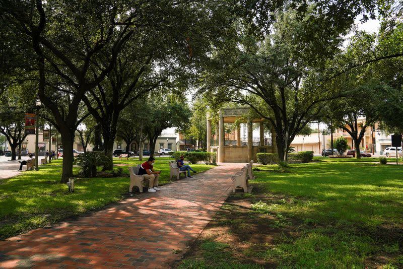 The San Agustin Plaza that could be affected by the enforcement zone that must be cleared for the border wall according to preliminary plans is seen in Laredo, Texas