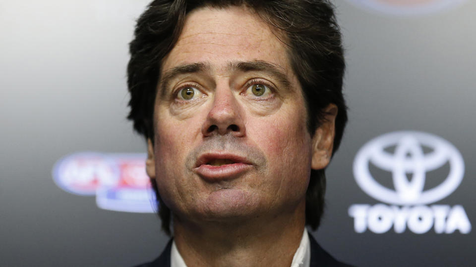 Gillon McLachlan, pictured here speaking to the media in Melbourne.