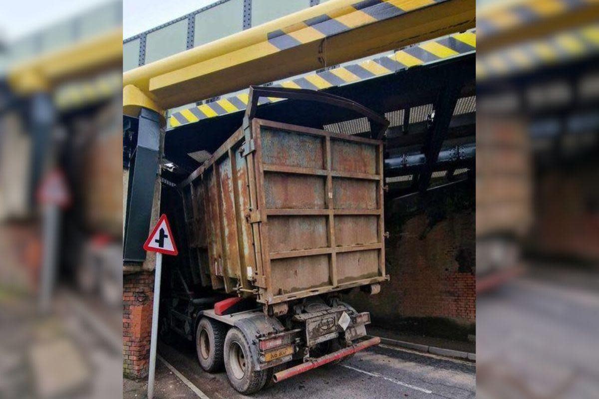 The lorry stuck under the bridge on Greatbridge Road <i>(Image: Luke Lambeth)</i>