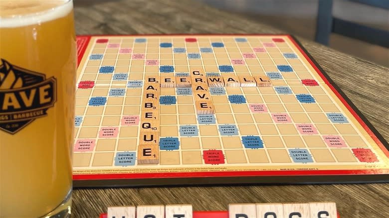 Scrabble board game on table