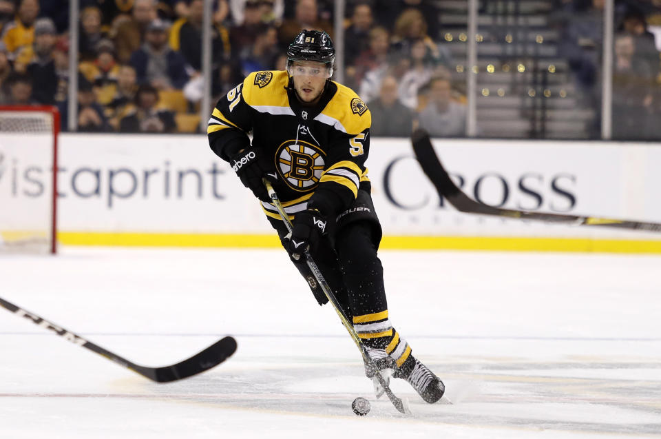Boston Bruins’ Ryan Spooner’s ownership percentage if far too low in fantasy leagues. (AP Photo/Winslow Townson)