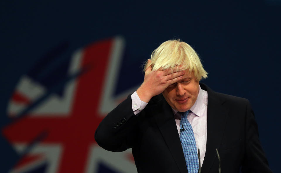 Mayor of London Boris Johnson delivers his speech to delegates on the third day of the Conservative Party Conference at Manchester Central in Manchester.