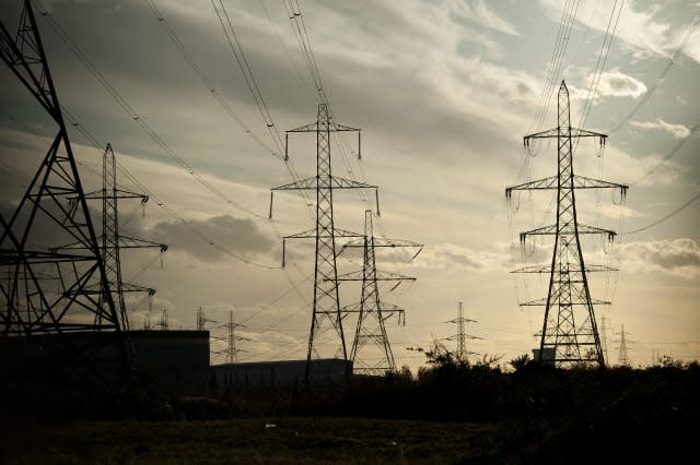 Electricity pylons are pictured near Bar