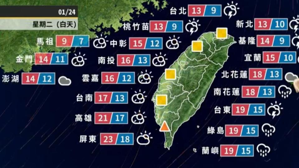 全台明日溫度。（圖／翻攝自天氣風險臉書）