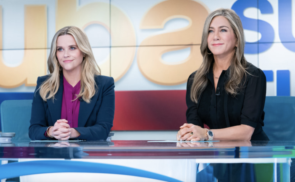 Reese Witherspoon and Jennifer Aniston in The Morning Show. (Still: Apple)