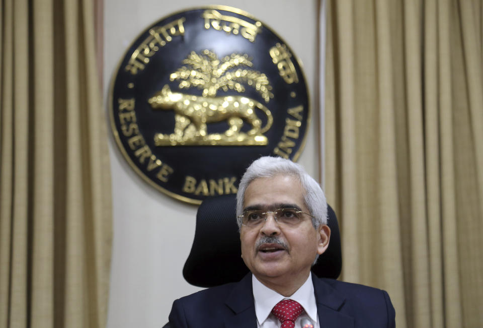 Reserve Bank of India (RBI) Governor Shaktikanta Das speaks during a press conference in Mumbai, India, Wednesday, Aug. 7, 2019. India's central bank on Wednesday cut its key interest rate for the fourth consecutive time, reducing the repo rate by 0.35% to 5.40% to shore up the economy, with consumer spending and corporate investment faltering and the production of capital goods and consumer durables decelerating. (AP Photo/Rajanish Kakade)