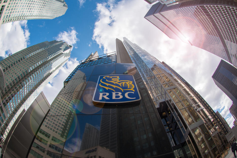 ROYAL BANK TOWER, TORONTO, ONTARIO, CANADA - 2015/04/24: Royal Bank of Canada sign at the entrance of the company tower in Downtown Toronto, the bank is the largest financial institution with about 18 million clients. (Photo by Roberto Machado Noa/LightRocket via Getty Images)