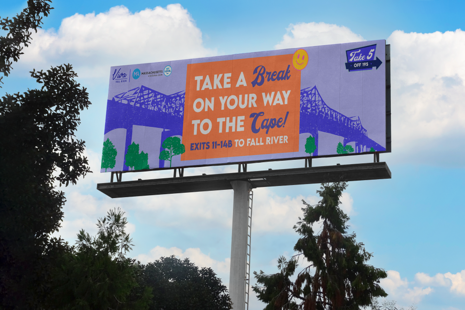 A mockup of the Take 5 Off 195 billboard that will greet drivers traveling eastbound through Providence on 195, at the Waterman Street exit, starting June 27.