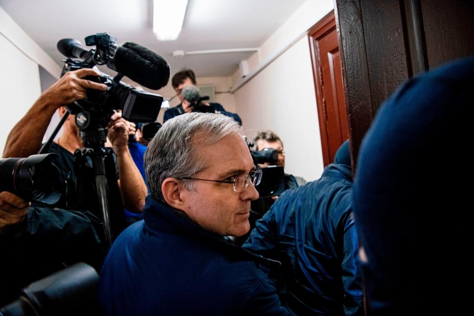 Paul Whelan, a former U.S. Marine accused of spying in Russia, is escorted to a hearing at the Lefortovo Court in Moscow on October 24, 2019.