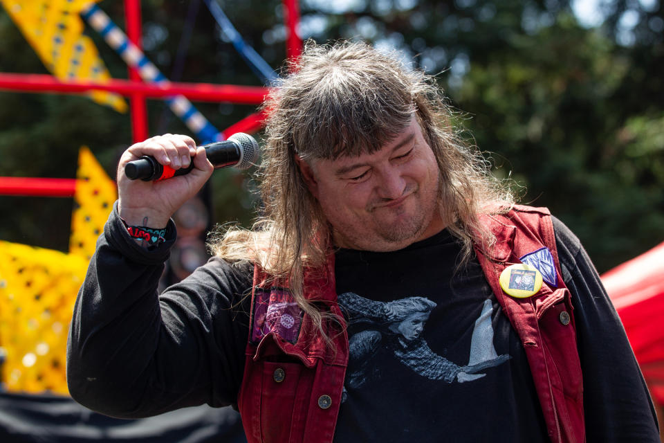 OAKLAND, CALIFORNIA - JULY 06: King Louie Bankston of Terry & Louie performs at the 10th annual Burger Boogaloo festival at Mosswood Park on July 06, 2019 in Oakland, California. (Photo by Miikka Skaffari/Getty Images)