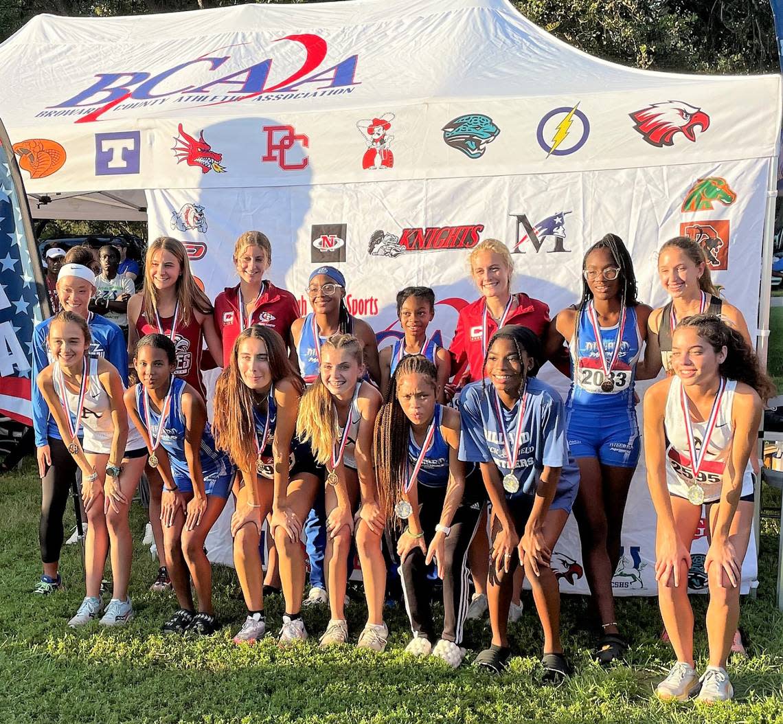 The Top 15 finishers in the girls’ division of the BCAA Championships at Markham Park in Sunrise. Photo Via BCAA Sports Twitter