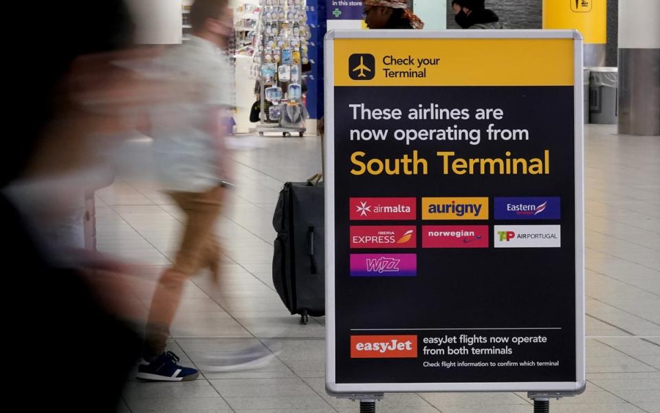 Passengers arrive at the South Terminal of Gatwick Airport (Gareth Fuller/PA) (PA Wire)