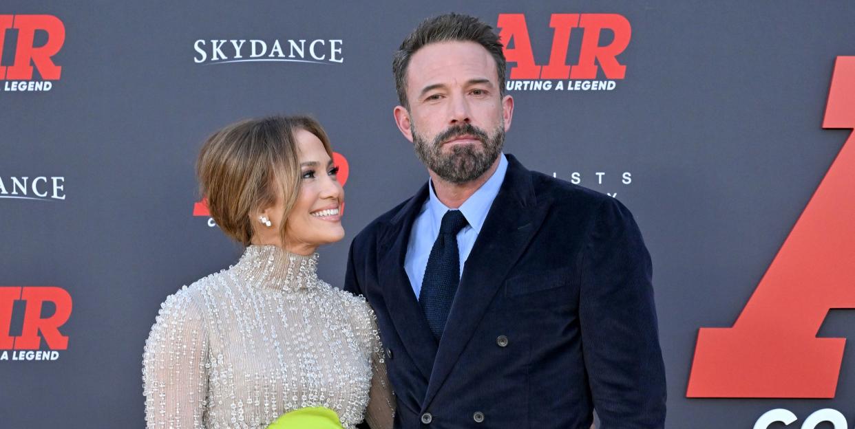los angeles, california march 27 jennifer lopez and ben affleck attend the amazon studios world premiere of air at regency village theatre on march 27, 2023 in los angeles, california photo by axellebauer griffinfilmmagic