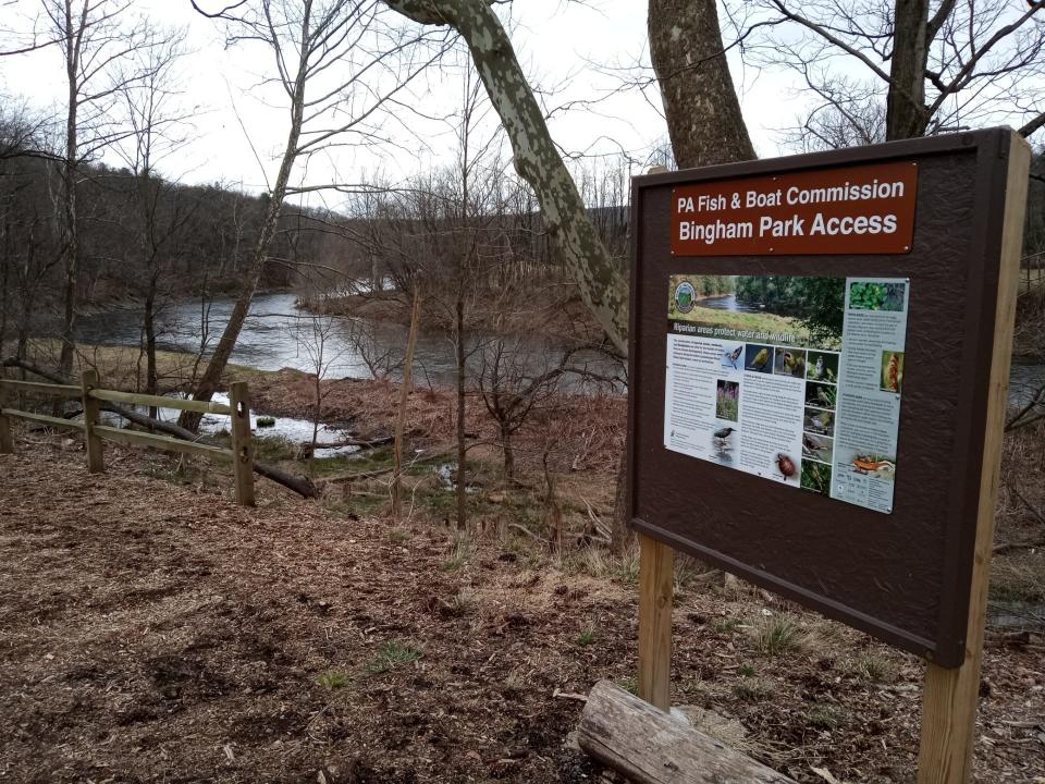 The Lackawaxen River boating access in Hawley, which had been a rough path to the river from Park Place, Bingham Park, was improved in 2020. It is one four river accesses planned by the Lackawaxen River Trails group.